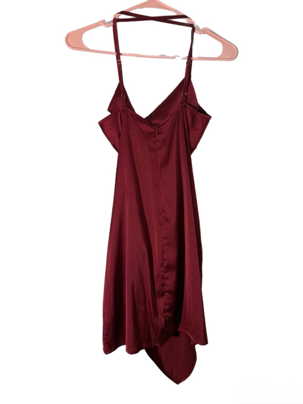 Satin Cowl Neck Asymmetric Slip Dress - Burgundy - Picture 2 of 3